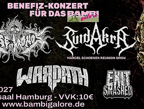 Konzertposter des Benefizkonzertes Revolt! Rise of Kronos, Suidakra, Warpath, Exit Smashed am 20.02.2027 im Kronensaal vom Bambi galore