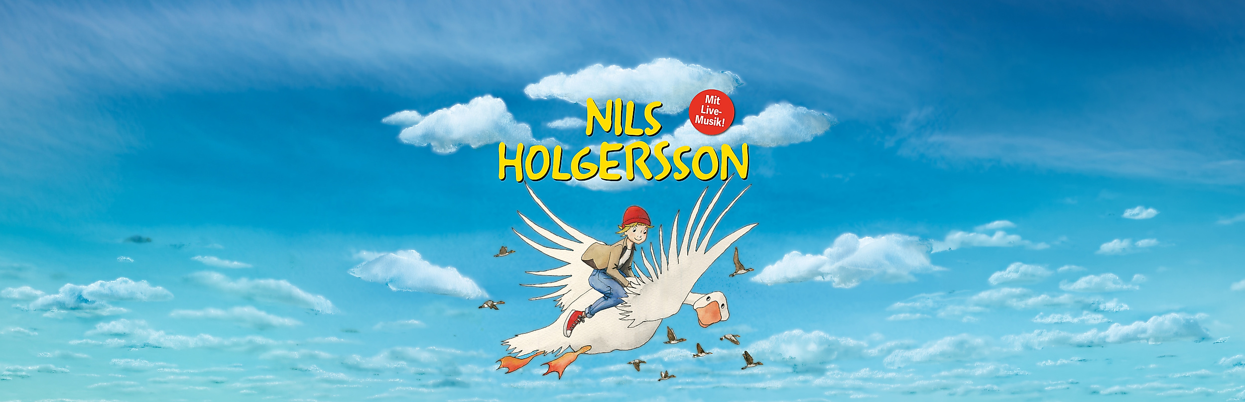 Illustration von Nils Holgersson auf einer Wildgans