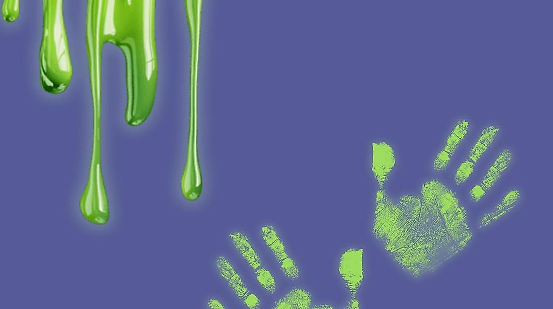 Glowing slime next to glowing handprints