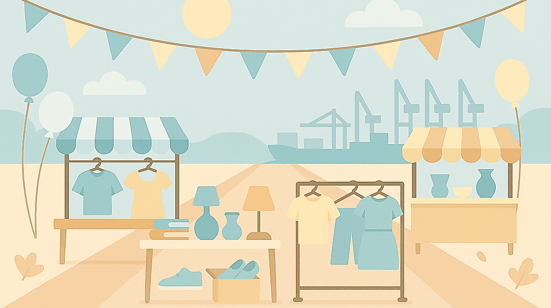 Flohmarkt im Pastellfarben Stil CHatGPT - AI-generated image.