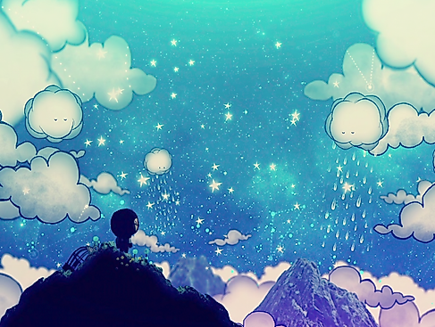 A scene from the film Nimbus. It shows mountains and a starry sky.