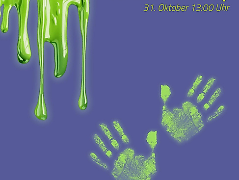 Glowing slime next to glowing handprints